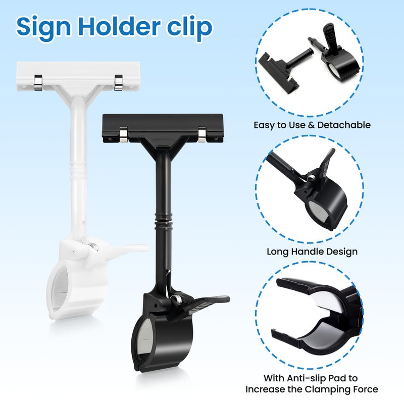 Mlici Sign Clips Merchandise Sign, Plastic Adjustable Clip Sign Holder Stand POP Clamp, 8 Pieces Clip-on Style Double Head Display Clips Rotating Swivel Sign Tag for Shelf Label Card - Image 2